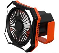 Ventilador de Pie Plegable con LED y Mando a Distancia, para batería Recargable USB para Camping, Ajustable 39-105cm, Silencioso Oscilante Negro(Orange+Black)