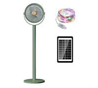 Ventilador de pie portátil con panel solar y luces RGB, ventilador de pedestal plegable USB recargable, ventilador de escritorio telescópico silencioso de 5 velocidades para el hogar, oficina