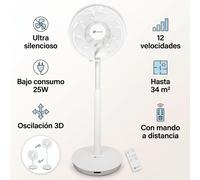 Ventilador de Pie Silencioso 2 en 1 con Motor DC de Bajo Consumo, 12 Velocidades, Mando a Distancia, Oscilación 3D, Temporizador y Gran Caudal de Aire para Dormitorio, Salón y Oficina Ventilador de pi