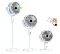 Ventilador de pie silencioso, 3 alturas regulables, 5 velocidades y orientación 360°, recargable, para usar en suelo o mesa, con mando a distancia
