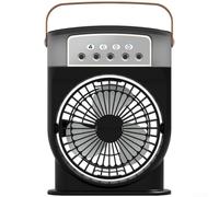 Ventilador de pulverización recargable por USB con 5 boquillas ajustables, humidificador de tanque de agua de 600 ml, enfriador de aire portátil de 3 velocidades con luz LED de 7 colores para