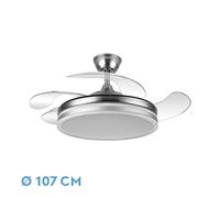 VENTILADOR DE TECHO BAYOMO 59W 6980LM NIQUEL 4 ASPAS DESP. 34,5/42X50/107 D.3 COLOR. DC.REMOTO+REG.INTENSIDAD