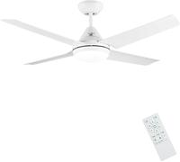Ventilador de techo, blanco, 122 cm, con diseño de lámpara, incluye mando a distancia, ventilador de techo moderno con 4 aspas reversibles, funcionamiento silencioso