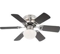 Ventilador de techo con hélices de níquel cepillado Globo, con lámpara E27, madera de haya/grafito