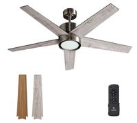 Ventilador de techo con lámpara para dormitorio: 132 cm, ventilador silencioso con control remoto, motor de corriente continua reversible y función de temporizador