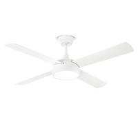 Ventilador de techo con LED, motor de corriente continua de 40 W, 4 aspas reversibles con diseño blanco/aspecto madera, mando a distancia, diámetro de 132 cm, 6 velocidades - Perenz