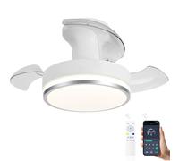 Ventilador De Techo Con Luz Aspas Retráctiles Plafon, 52cm LED Lampara Ventilador Retractil Techo Y Mando, Silencioso Regulable Reversible Motor Dc Plegables Para Dormitorio Salon - Blanco+Plata