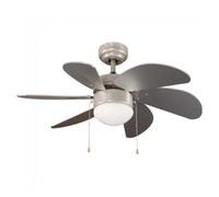 wonderlamp Ventilador de Techo Plata 76 cm con Motor AC 3 Velocidades, 6 Palas MDF, Función Verano Invierno, Casquillo E27, Apto Techos Inclinados 19°, NO TIENE MANDO A DISTANCIA
