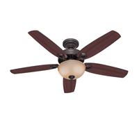 HUNTER FAN Builder Deluxe, 132 cm, Ventilador de Techo para Interior con Luz, Silencioso, con Cadena y 5 Aspas Reversibles en Cerezo brasileño y Nogal amarillo, para Verano o Invierno, Acabado Bronce Nuevo, Modelo 50572