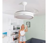 Ventilador de techo con luz InnovaGoods, silencioso, con aspas retráctiles, 6 velocidades, 3 modos, mando a distancia