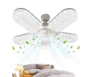 Ventilador de techo con luz - Lámpara de control remoto de 30x30x14 cm, flujo de aire de 6 velocidades, iluminación de ventilador LED | de ajuste de brillo regulable de 3 colores Uso en interi