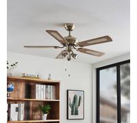 Ventilador de techo con luz Lindby Anariki, silencioso, de latón