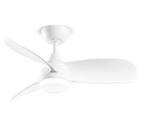 Ventilador de techo con luz, modelo Perenz 7192 B CT, color blanco. Diámetro: 91,5 cm. 3 aspas. 6 velocidades. Motor de corriente continua de 35 W. Funcionamiento silencioso
