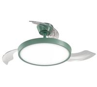 Ventilador de techo con luz, modelo Perenz 7196 R CT, color verde. Diámetro: 106 cm. 3 aspas. 6 velocidades. Motor de corriente continua de 40W. Funcionamiento silencioso