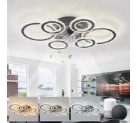 Ventilador de Techo con Luz Salón Compatible con Alexa y Google Assistant 76cm Lampara Ventilador 6 Anillos Silencioso Temporizador Regulable Función de Memoria Reversible para Dormitorio, Negro