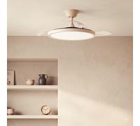 LEDKIA LIGHTING Ventilador de Techo Kleon Beige con Luz LED CCT 2560 lm; Motor DC 15W Silencioso y Eficiente; Aspas Retráctiles; 6 Velocidades; 106 cm; Mando a Distancia; Dormitorio hasta 10 m²