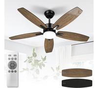 Ventilador de techo con luz y control remoto, silencioso, de 106 cm, ventilador de techo con lámpara LED y 5 aspas de madera, diseño imitación madera/