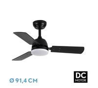 Ventilador de techo dc portico fabrilamp negro 20w led 2350lm, 91,4cm,