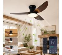 Ventilador de techo de 100 cm con iluminación, motor DC, 3 colores de luz, regulable, 6 niveles de velocidad, control remoto y control mediante aplicación