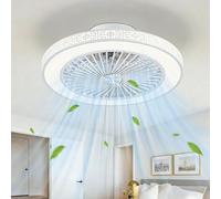 Ventilador de techo de 48 cm con luz y mando a distancia, ventilador de techo cerrado con montaje empotrado e iluminación, regulable en intensidad, ventilador de techo blanco para dormitorios