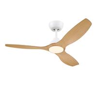 Ventilador de techo de 52" LED, OLAS de Philips 35W+24W, blanco y aspas anchas de madera, con mando a distancia | LeonLeds