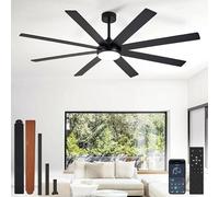 Ventilador de techo de 66 pulgadas con iluminación: Ventilador de techo negro para terrazas exteriores, con un diseño grande de 8 aspas, iluminación y control a través de una aplicación móvil