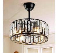Ventilador de Techo de Cristal de 18" con luz y Control Remoto, Ventilador Industrial Cerrado sin aspas, 3 velocidades, lámpara de araña Moderna Negra con Jaula para Dormitorio de casa de campo/742 (