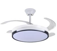 Ventilador de techo DRW con luz y 4 aspas retráctiles, color blanco, diseño "objetivo"
