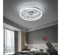 Ventilador de techo Eurotondisplay con iluminación LED, modelo D3305. Lámpara de techo de 50 cm de diámetro, 96W. Incluye mando a distancia para ajustar el color y la intensidad de la luz, con función