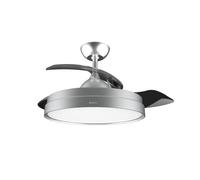 EVVO Ventilador de Techo con Aspas Rectráctiles y Luz, Ø107cm, 3 Aspas, Motor DC 40W, 6 Velocidades, Temporizador hasta 4h, Función Invierno-Verano, Protección IP44 (Metal)