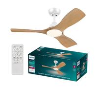 Ventilador de techo LED OLAS de Philips, dimmable, 42" 30W+24W blanco y aspas anchas madera, con mando a distancia | LeonLeds