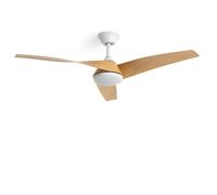 Ventilador de Techo LEDKIA LIGHTING Eubea Blanco y Madera con Luz LED CCT 1440 lm, Motor DC 30W Silencioso y Eficiente, 3 Aspas Curvas, 6 Velocidades, 132 cm, Mando a Distancia, Salón y Estancias Gran