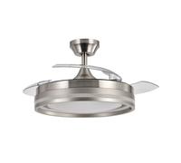 ABRILA - Ventilador DC CERRATO | Color Níquel con tres Aspas Desplegables | con 6 Velocidades Ajustables | con 3 Temperaturas de Luz | Mando a Distancia Incluido