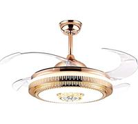 Ventilador de Techo Moderno Invisible para Interiores con Luz, Lámpara de Araña Led Regulable de Tres Colores para Sala de Estar Y Dormitorio, Ventilador de Techo Retráctil Dorado con Luz para Ventila