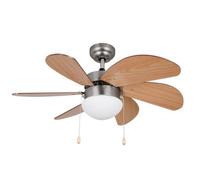 Orbegozo CP 15075N Ventilador de techo con luz, 3 velocidades, 6 aspas de madera, Sistema de ventilación reversible, 50 W