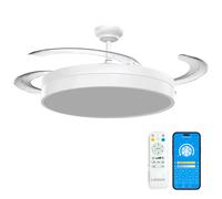 Ventilador de Techo OStark con Luz LED Retráctil 106cm, 4 Aspas, Potencia Total 72W, Control por APP y Mando a Distancia, Temporizador, 6 Velocidades, 3 Temperaturas de Luz, Función Verano-Invierno, C