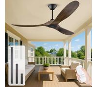 Ventilador de techo para exteriores de 132cm/52 pulgadas, ventilador de techo de madera con control remoto, ventilador de techo industrial de 3 aspas con motor de CC para dormitorio, patio, cocina