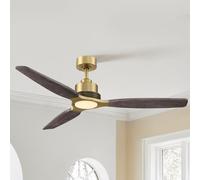 Ventilador de techo Parrot Uncle de 122 cm, color dorado/madera oscura, estilo retro industrial, con motor DC, luz LED regulable, reversible, silencioso, ideal para salón o comedor