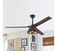 Ventilador de techo Parrot Uncle de 152 cm, estilo bohemio, color , con estructura de ratán, reversible, motor DC, 6 velocidades, temporizador, control remoto, ideal para salón o dormitorio
