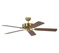 Ventilador de techo Potkuri, acabado en latón satinado/roble, de 132 cm, con cadena de extracción