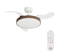 Ventilador de techo retráctil blanco/madera nogal con luz led y motor dc 112 cm helios arteconfort