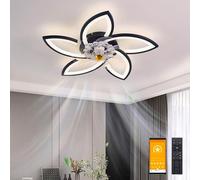 Ventilador de techo silencioso con luz, color negro. Lámpara de techo regulable con ventilador, control remoto y aplicación. 3 temperaturas de color, 6 velocidades. Ventilador de techo para dormitorio