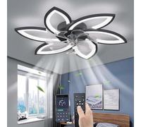 Ventilador de techo silencioso con luz, con control remoto, ventilador de techo LED regulable, lámpara moderna para salón o dormitorio, con 6 velocidades ajustables, color negro, 78 cm