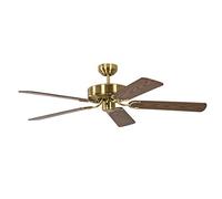 Ventilador de techo sin Luz Potkuri, Láton Satinado, 132 cm, Palas reversibles en Roble y Roble con Ratán