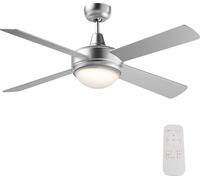 Ventilador de techo Wiltec, diámetro 130 cm, con 4 aspas, ventilador con 3 velocidades y lámpara, ventilador con mando a distancia, temporizador, modo verano e invierno