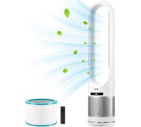 Ventilador de torre VEVOR sin aspas, con velocidad de aire de 4,7 m/s, oscilación de 80°, 8 velocidades, temporizador de 8 horas, filtración H13 HEPA, control remoto y modo de purificación del aire