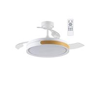 wonderlamp - Ventilador de techo con luz LED, con aspas retráctiles, Nemi Blanco y detalle en Madera 72W con intensidad regulable y CCT 3000-4000-6000K