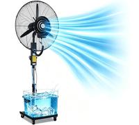 Ventilador Nebulizador de 3 velocidades, ancho inclinable ajustable, ventilador industrial con tanque de agua de 42L for dormitorio, cocina, hogar y oficina, negro