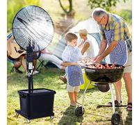 Ventilador nebulizador oscilante, ventilador de pedestal industrial con función de niebla; ventilador de pie oscilante de 90° con 3 modos de viento y altura ajustable