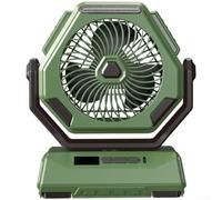 Ventilador portátil con giro automático de 270°, luz LED integrada, carga USB-C, pantalla digital, ventilador recargable para tienda de campaña, viajes, uso al aire libre y escritorio, negro (verde